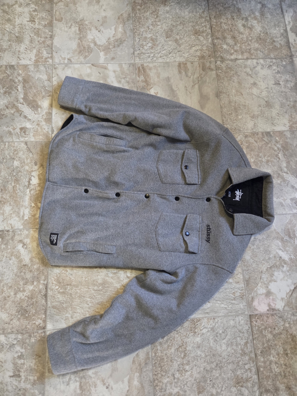 Grey Stüssy fleece Jacket Mens Medium - Picture 4 of 16